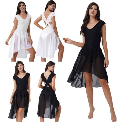 Elegant Dress Women Summer V Neck Sleeveless Lace Pole Dance Dress Asymmetric Hem Dresses Party Stage Dancing Competition Costum