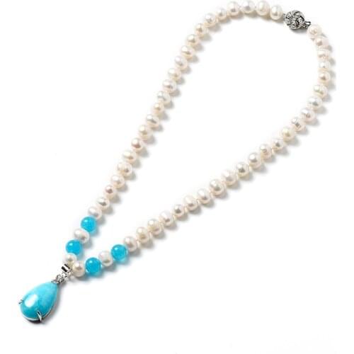 16*26*8 mm Light Blue droplet-shaped Pendant with Transparent blue gloss 8-9 MM Light white Freshwater Natural pearl pendant