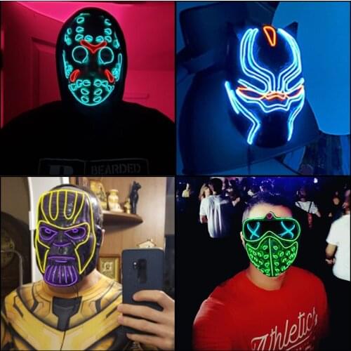 Cosplay Props Led Panther Mask Anime Deadpool Cosplay EL Mask Neon Led Luminous Carnival Mask For Comic Con Christmas Halloween