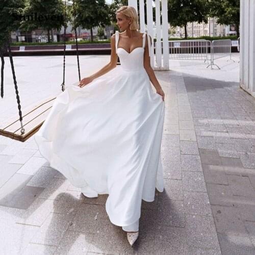 Smileven Satin A Line Wedding Dresses Straps Sweetheart Neck Corset Bride Dress Robe De Mariage Custom Made