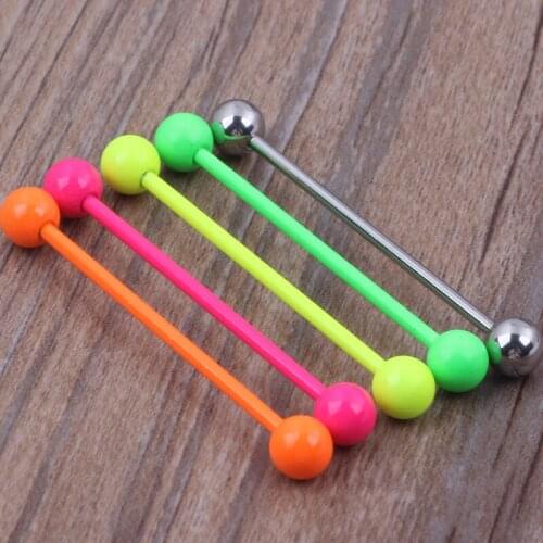 Ear Piercing Wholesales 50pcs/lot Mix 5 Colors Stainless Steel Body Jewelry Neon Color Straight Earring Industrial Barbell