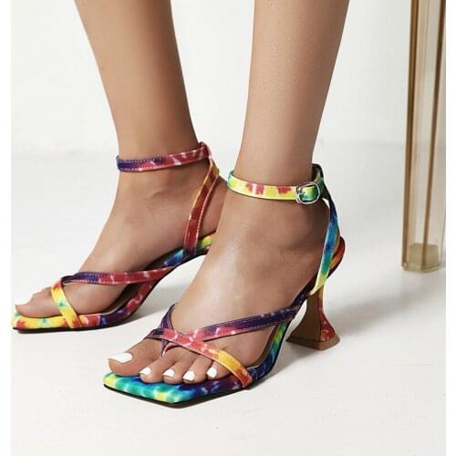 2021 New Leopard Women Modem Sandals Fashion Wine Glass with Open Toe Women Shoes Buckle Dress High Heel Shoe Big Size 34-45