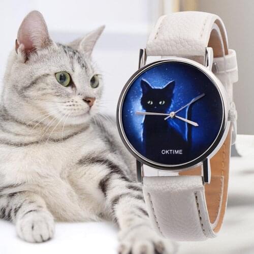 Lady Woman Wrist Watches Cat Pattern Ladies Watches Montre Femme Checkers Quartz Watch Women Clock Reloj Mujer Elegant N50