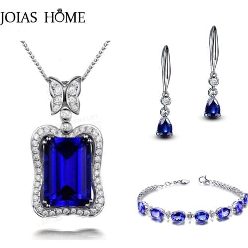 JoiasHome 925 Sterling Silver Women Jewelry Sets Sapphire Earrings Necklace Bracelets Fashion Women Wedding Jewelry Wholesale