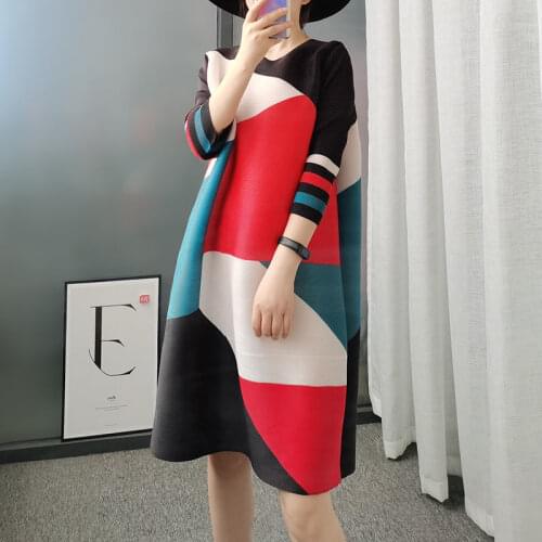 Printed pleated dress 2021 spring and summer new fashion loose large size temperament casual western dress women