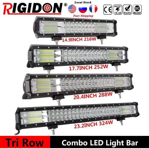 RIGIDON 7D Tri-Row 12.2/14.9/17.7/20.4/23.2inch Led Light Bar Spot Flood Combo Beam for Offroad Truck 4WD SUV ATV Car Fog Light