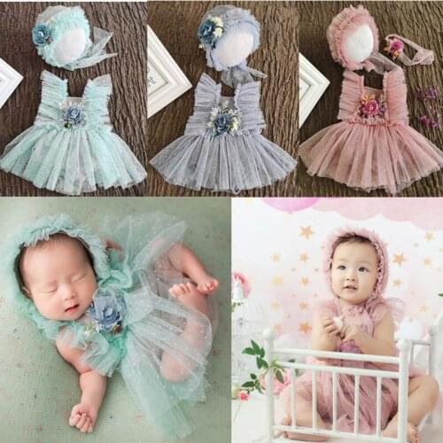 3Pcs/Set Newborn Baby Photography Props Costume Baby Hat Lace Dress Baby Outfit Baby Girls Photography Photo Shoot Accessories