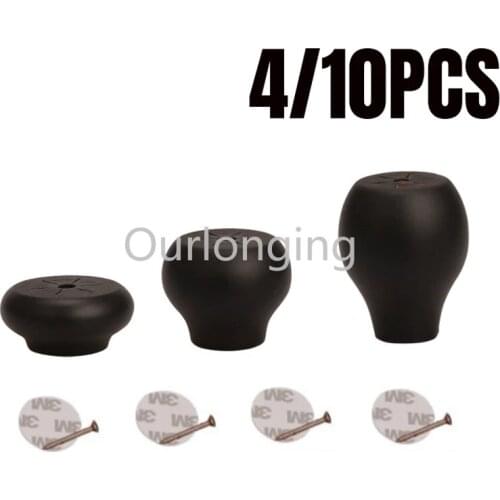 4/10PCS Furniture Legs Replacement Foot Black Solid Wood For Table Carbinet Coach Sofa Round Shape Foot with Screws 20/40/60mm