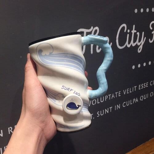 550ml Cute Marine Animal Coffee Mug with Lid Large Capacity Tea Cups Creative Drink ware Milk Cup Novelty Gifts