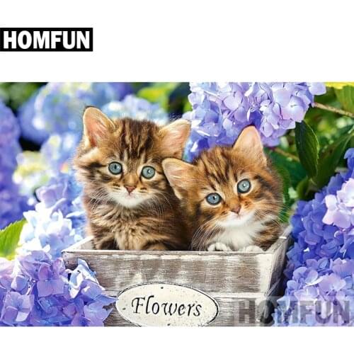HOMFUN Full Square/Round Drill 5D DIY Diamond Painting "Cat flower" Embroidery Cross Stitch 5D Home Decor Gift A03987