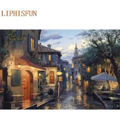 Diamond Painting Cross Stitch Full Square Round Picture of Rhinestone DIY Mosaic Embroidery Town Night New Year Gift