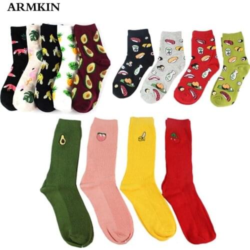 ARMKIN Korean Harajuku Fresh Fruits women Socks cute Funny Animal Flamingos Lemon Avocado sushi Kawaii Socks Calcetines Mujer