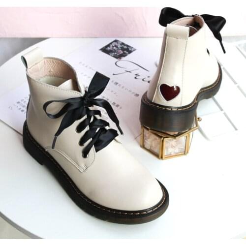 Lolita Boots Martins Style Round Head Sweet Girl Ankle Boots Student Japanese Retro Martin Boots Female Ladies Genuine Leather