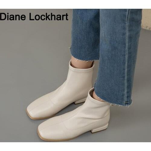 2020 Chic Women Chelsea Boots PU Leather Autumn Winter Shoes Woman Spuare Toe Block Heels Ankle Boots Female Botas Zapatos Mujer