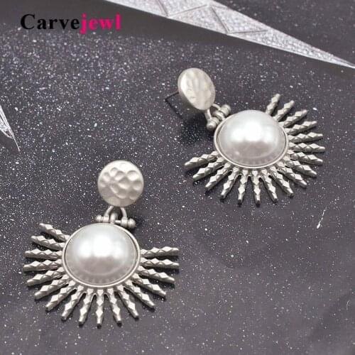 Carvejewl new big drop dangle earrings Russian design metal sunshine simulated pearl earring for women girl jewelry good quality
