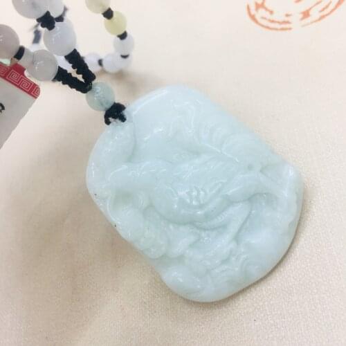 Pure natural Emerald jade hand carved engraving zodiac chicken pendant tricolor jade bead necklace men and women sweater chain