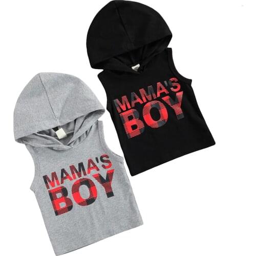 Citgeett Summer Infant Baby Boys Top Letter Printing Sleeveless Hooded Vest Casual Clothes Tops