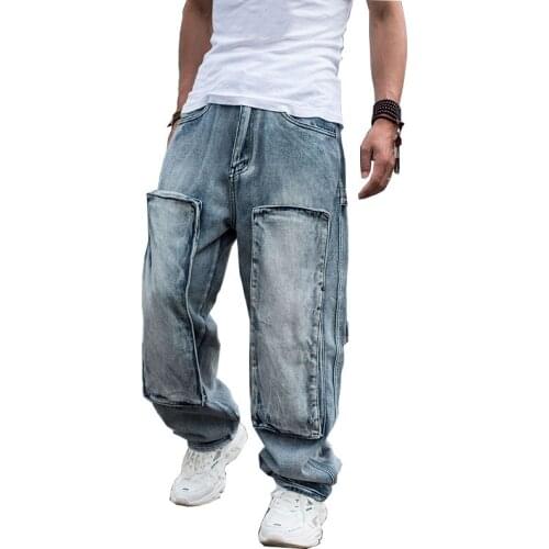Mcikkny Mens Loose Casual Jeans Trousers Hip Hop Skateboard Denim Pants For Male Patchwork Multi Pockets