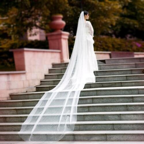 ZMV05 White Ivory Cathedral Wedding Veil 5M Long Pearl Church Veil lace high quality white long Wedding Accessories Bride veil