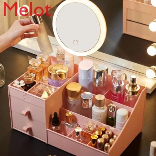 Cosmetics Storage Box with LED Mirror Dormitory Desktop Organize Fantastic Storage Rack