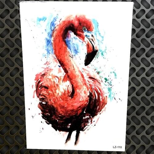 Creative Watercolor Red Flamingo Birds Temporary Tattoo Stickers Women Men Body Art Flash Fake Tatoo Large Waterproof Tattoo