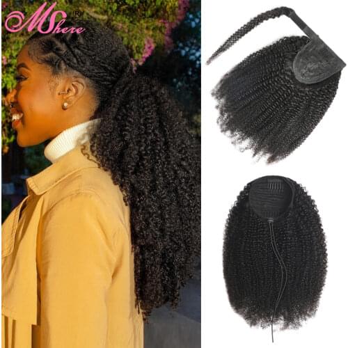 Mogolian Afro Kinky Curly Drawstring Ponytail Extensions Clip In Ponytail Human Hair 4B 4C Remy Curly Hair For Black Women