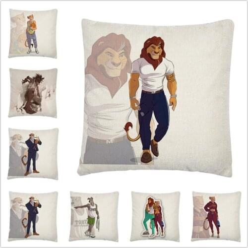 Lion cos human clothes cartoon picture Linen Cushion Cover Pillow Case for Home Sofa Car Decor Pillowcase45X45cm