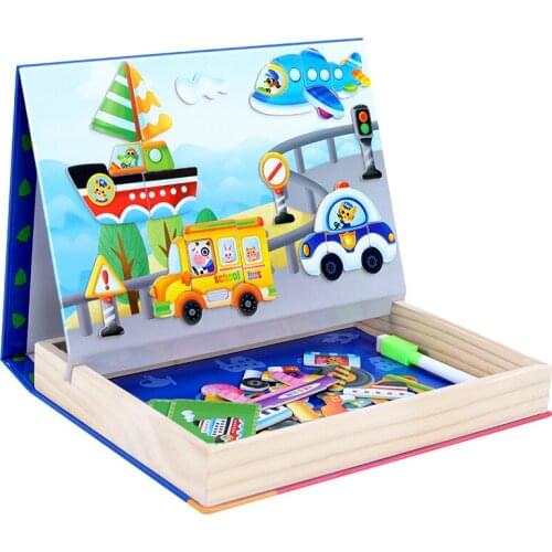 Multifunctional Wooden Magnetic Toys Children 3D Puzzle Toys For Children Education Animal Wooden Blackboard Kids Drawing Toys