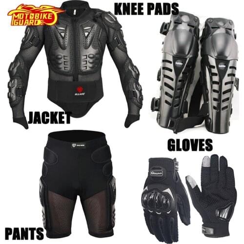 Motorcycle Jacket Short Pants Knee Protection Gloves Motocross Armor Motocross Suits Clothing Motorbike Men Moto Gloves One Set