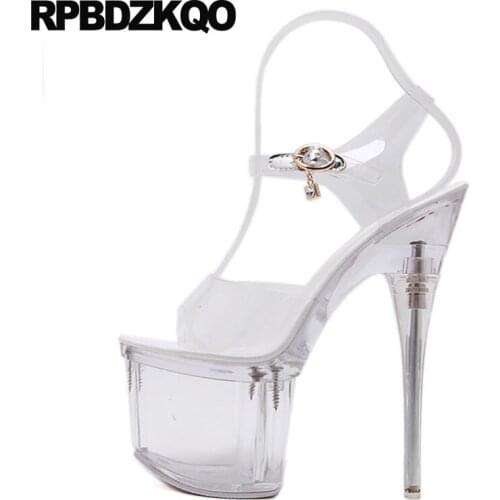 Platform Sandals Pvc 11 Women Plus Size Glass Exotic Dancer Perspex Stiletto Crossdressed Stripper Clear Strap Heels Transparent