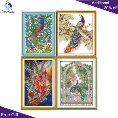 Joy Sunday Peacock Needlepoint D382 D585 D813(2) D938 Home Decor Beautiful Colorful Green Peacock Animal Cross Stitch Kits