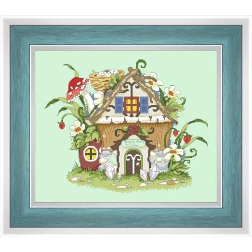 Dreampattern Little fairy house cross stitch kits cartoon pattern design 18ct 14ct 11ct light green canvas embroidery DIY