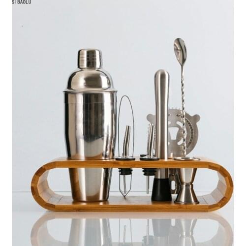 10-12 PCS Barware Set Stainless Bar Cocktail Shaker Set Shaker Set With Wooden Rack Storage Stand Bars Mixed Drinks Tool Holder