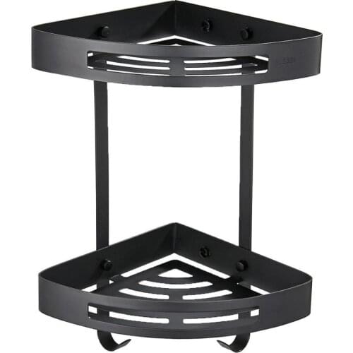 Bathroom Shelf wall-mounted High-Quality 304 Stainless Ssteel Matt Black Double-Layer Fan-Shaped Bath Room Corner Tripod Basket