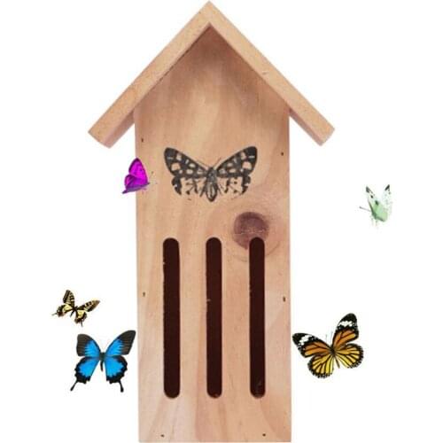 Natural Wooden Butterfly House Hotel Waterproof Haven for Butterflies Bugs Ladybirds Garden Outdoor Decor Butterfly, Mason Bees