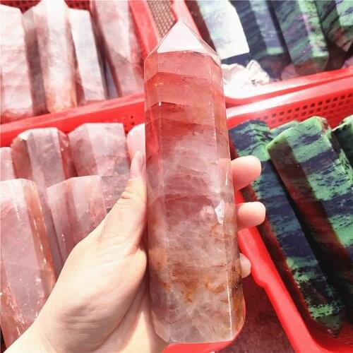 17-18cm Natural fire quartz Obelisk Quartz Crystal Wand Point Gemstone Healing Gifts