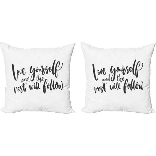 Quote Pillow Cushion Cover Pack of 2 Love Yourself and the Rest Will Follow Zippered Double-Sided Accent for Living Room