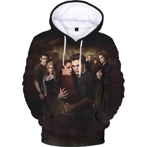 Novelty 3D Men Harajuku Streetwear Sweatshirts Monochromatic hoodie for men and girls, hooded The Twilight Saga 3D Print Hoodies