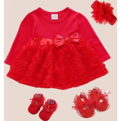 Red Infant Dress Bow Princess Style 1 Year Old Baby Girl Party Dress 3 6 9 Months 1st Birthday Dress Robe Bebe Fille
