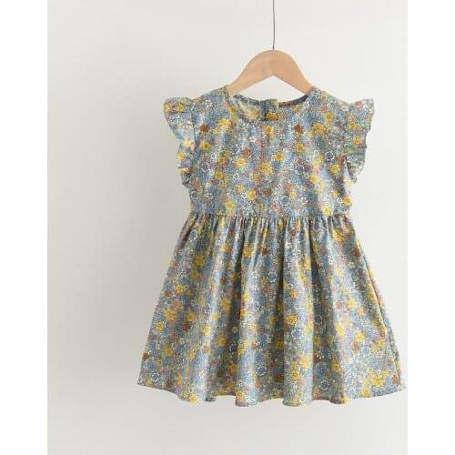 Girls Summer Floral Dresses Korean Fashion Children Vintage Vestidos Toddler Girl Cute Sashes Bowtie Princess Clothing