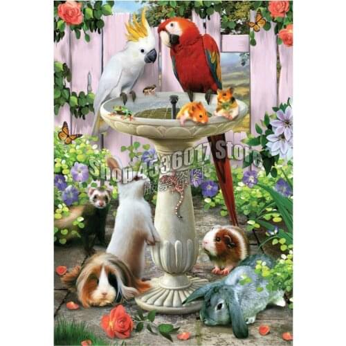 Bird Bath Diamond Mosaic Full Square Home Decor Diamond Embroidery Crafts DIY Diamond Painting Cross Stitch animals Needlework