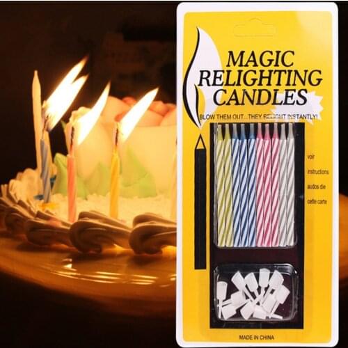1set=10pcs Magic Colorful Birthday Cake Relighting Candle Thread Blowing Funny Tricky Toy Eternal Candles