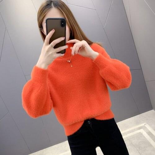 Add hair thickening mink red velvet short half a turtleneck sweater woman outside a small spring fashion sweater