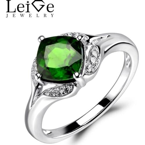 Leige Jewelry Chrome Diopside Ring Natural Green Wedding Engagement Gemstone Rings for Women 925 Sterling Silver Fine Jewelry