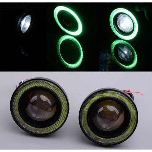 Universal 3.5" Inch Green COB LED Angel Eye Halo Ring DRL Fog Light Lamp Led Lens 12V for Car SUV Truck