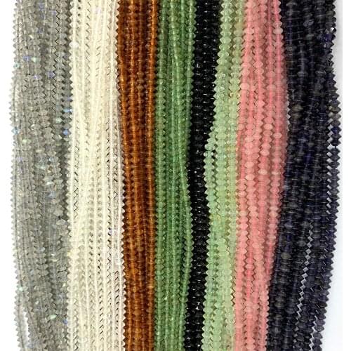 Veemake Tourmaline Spinel Emerald Iolite Peridot Moonstone Chrysocolla Labradorite Cone Rondelle Faceted Small Beads 3x4mm 06991