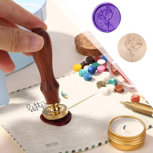 Wax Seal Stamp Vintage Round Antique Love Rose Sealing Wax Invitations Scrapbooking Stamp Head DIY Envelope Tools