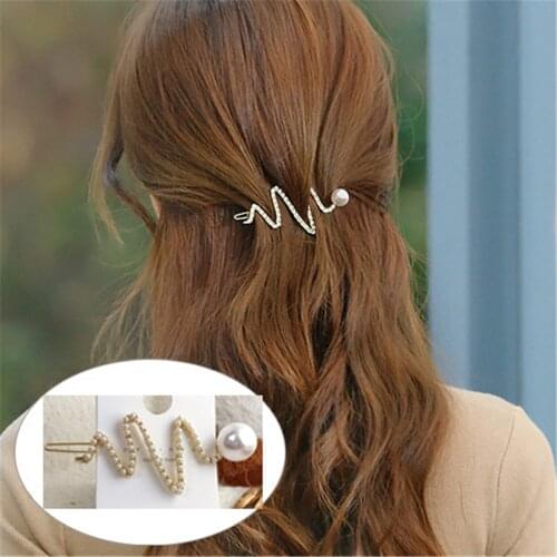 New Fashion Pearl Barrette Women Elegant Korean Design Hair Clip Snap Stick Hairpin Bobby Pin Headwear Hair Accessories