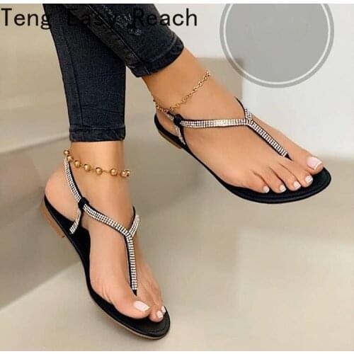 Women Sandals Woman Sequins Buckle Strap Flats Female Open Toe Sexy Beach Casual Shoes Womens Summer Footwear