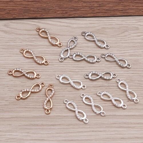 12pcs Gold Silver Color Crystal Infinity Symbol Charms Pendants Findings for Bracelets Necklaces Jewelry Making Diy Handmade